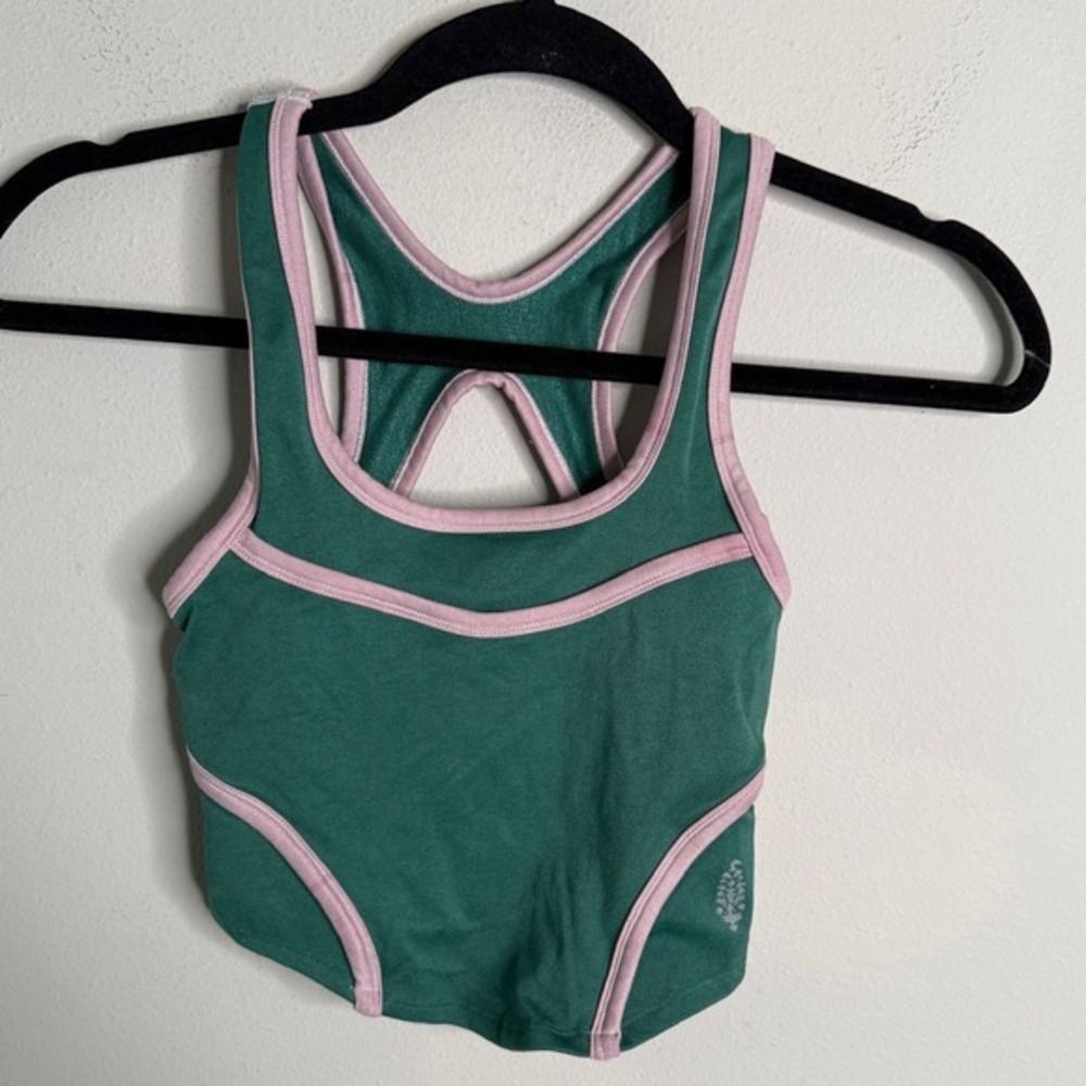 FP Movement Free People Women's XS/S Crop Top Green Pink Athletic‎ Tank Gym Yoga